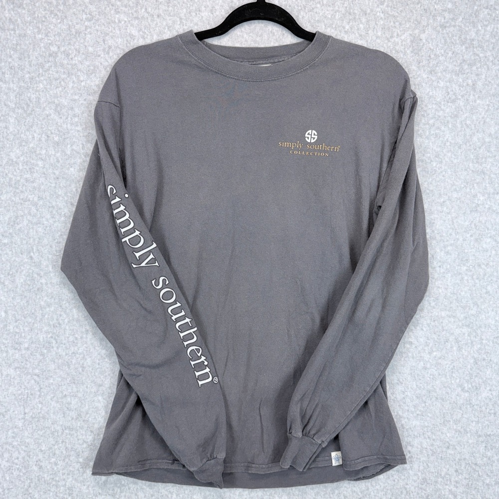 Simply Southern Long Sleeve T-Shirt Women M Gray Cowgirl Boots Graphic Western